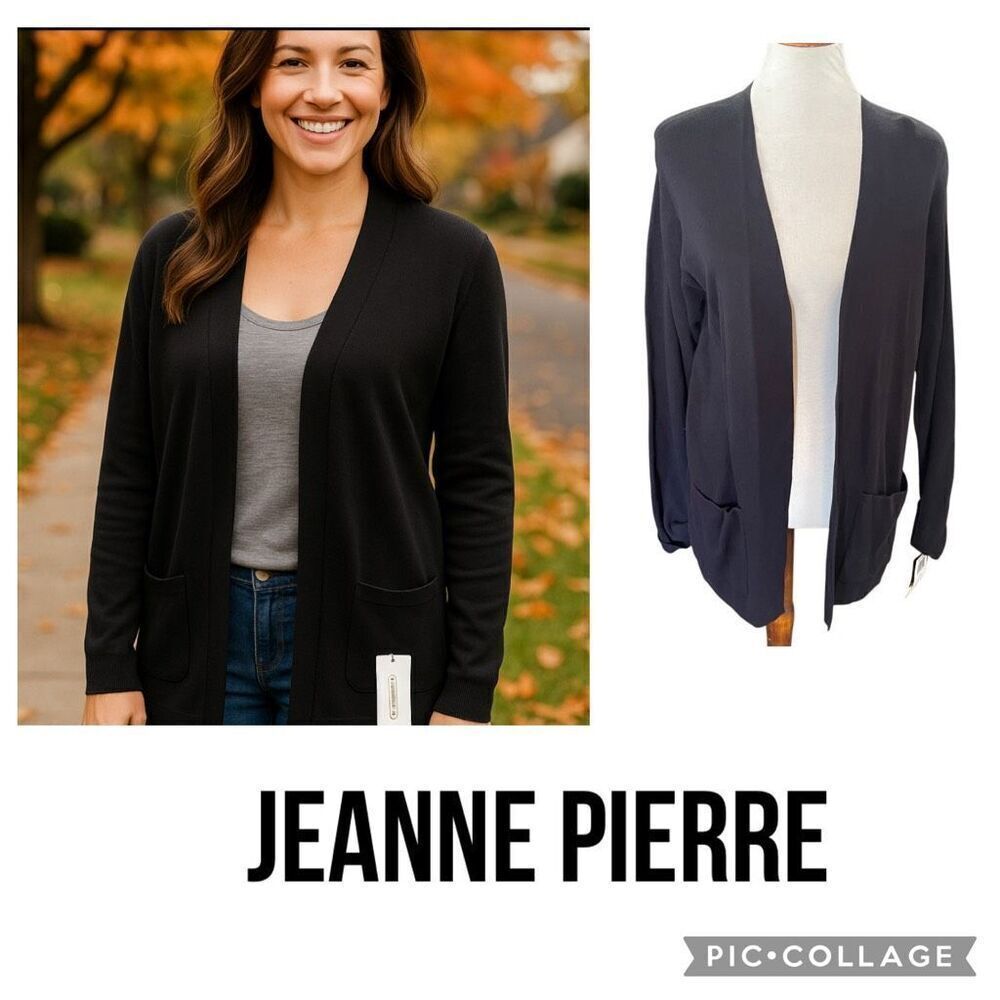 NWT Jeanne Pierre Petites Black Open Cardigan 100% Cotton Medium